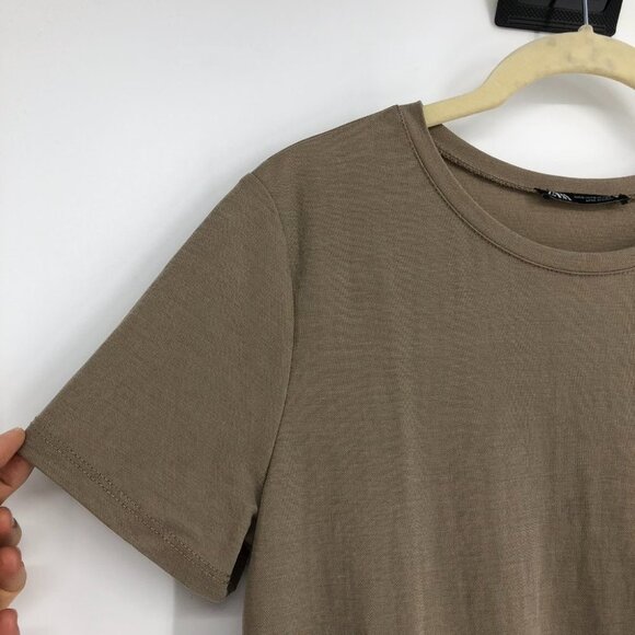 Zara Peplum Short Sleeve Top Khaki Size  S - Picture 12 of 15